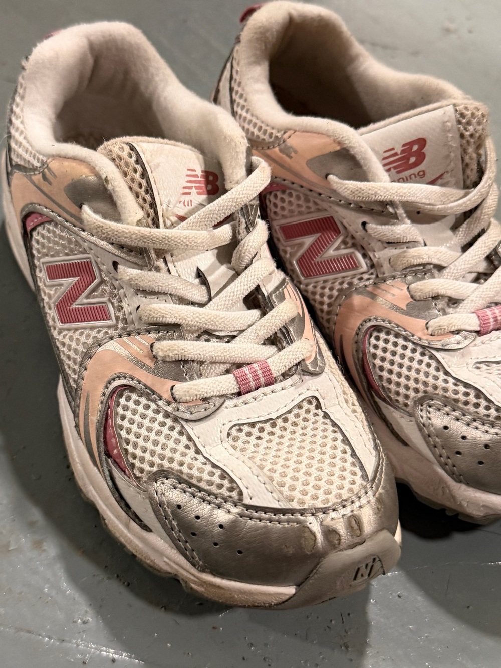 New Balance Kids White and Pink Mesh Sneakers